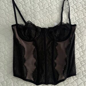 Black and Brown Lace Bustier Top